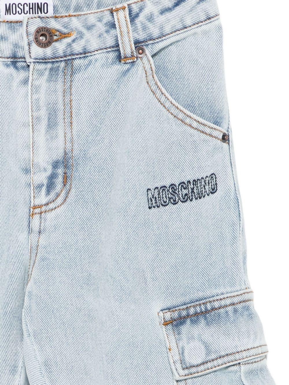Jeans cargo per bambino Moschino Kids in denim ricamati - Rubino Kids
