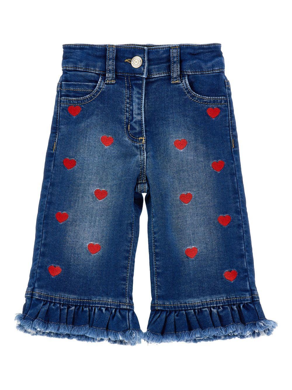 Jeans per bambina Monnalisa in denim con ricamo a cuori - Rubino Kids