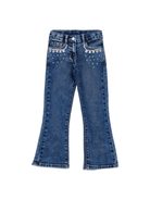 Jeans per bambina Monnalisa in denim modello svasati con decorazione - Rubino Kids