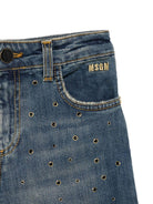 Jeans per bambina MSGm Kids in denim con borchie all - over - Rubino Kids