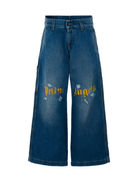 Jeans per bambina Palm Angels Kids in denim effetto vissuto con logo - Rubino Kids