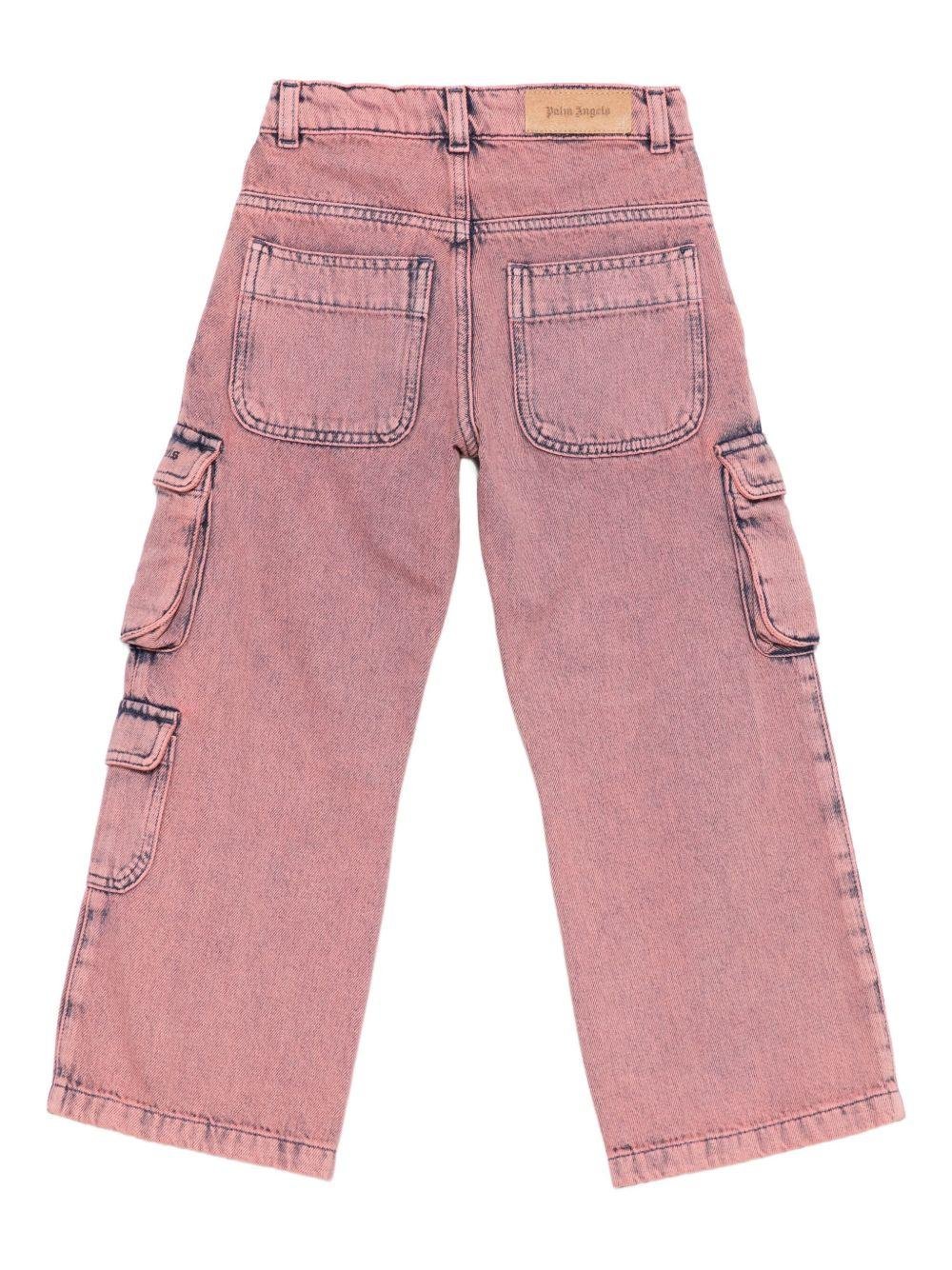 Jeans per bambina Palm Angels Kids rosa con tasche cargo - Rubino Kids