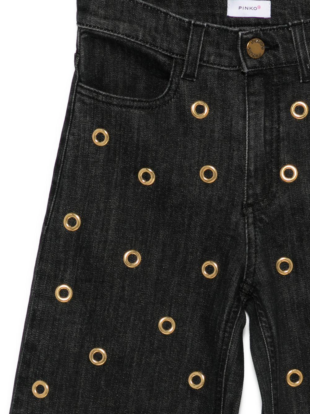 Jeans per bambina Pinko Kids nero con occhielli - Rubino Kids