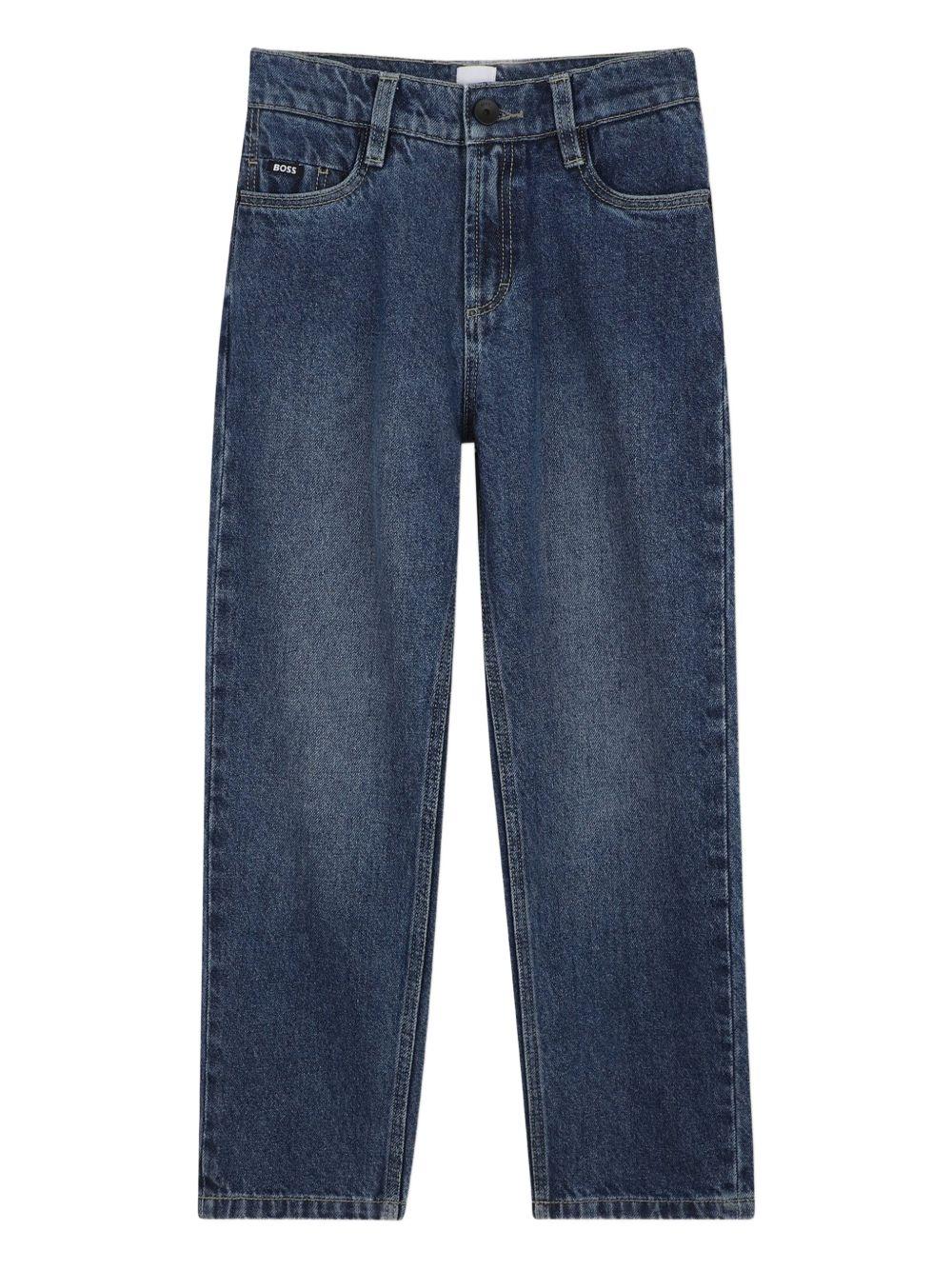 Jeans per bambino Boss Kids blu con applicazione logo - Rubino Kids