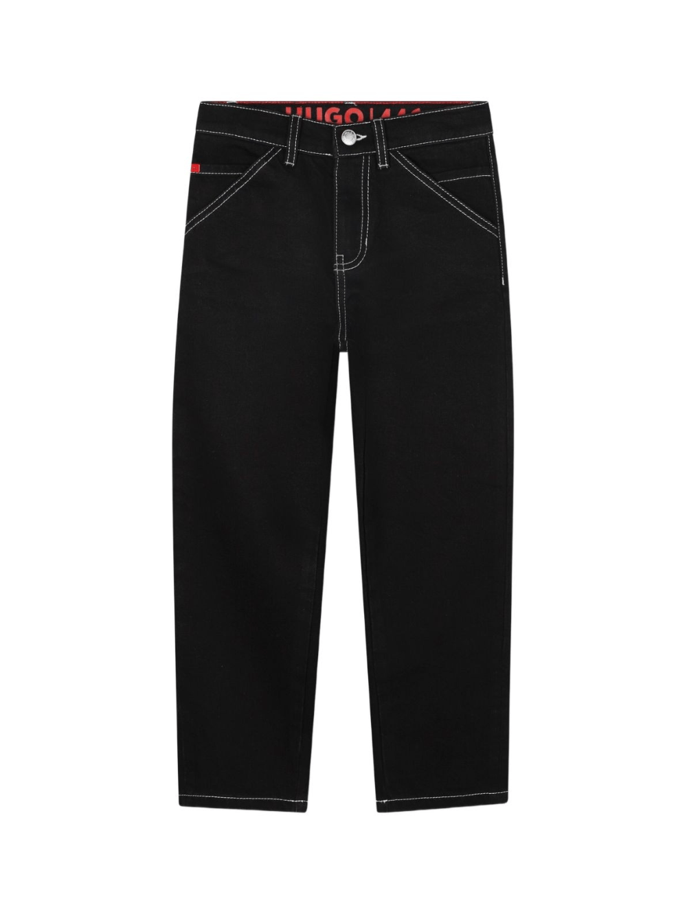 Jeans per bambino Hugo Kids neri con applicazione posteriore con logo - Rubino Kids