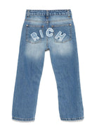 Jeans per bambino John Richmond Junior in denim con logo sul retro - Rubino Kids