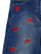 Jeans per neonata Monnalisa denim con motivo a cuori - Rubino Kids