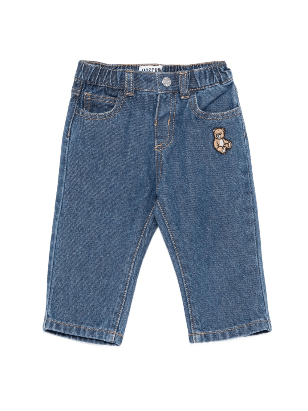 Jeans per neonata Moschino Kids in denim con ricamo orsetto - Rubino Kids