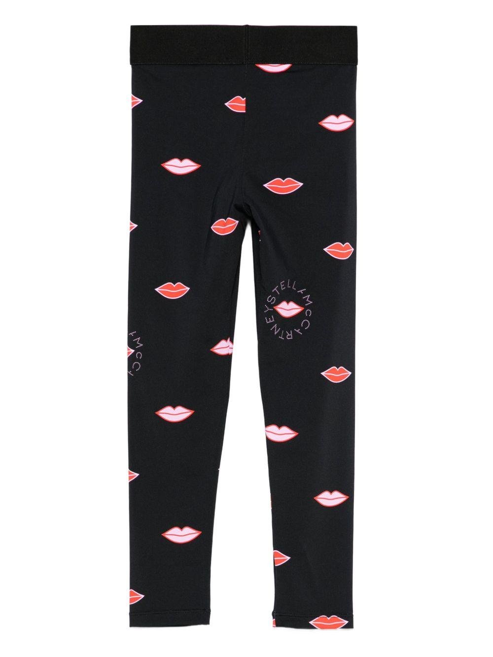 Leggins per bambina Stella McCartney Kids neri con stampa labbra - Rubino Kids