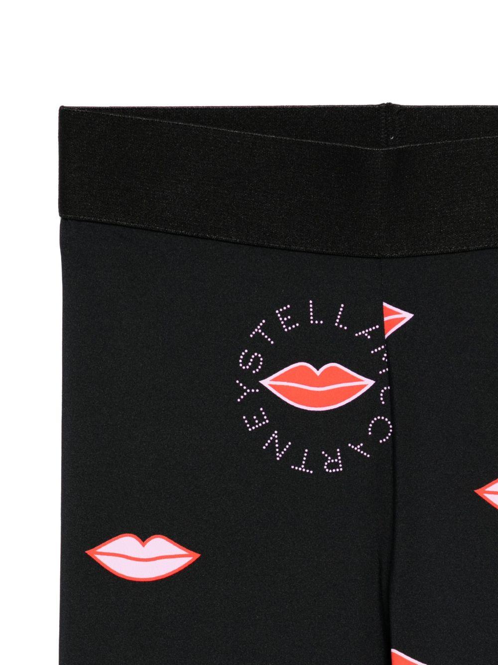 Leggins per bambina Stella McCartney Kids neri con stampa labbra - Rubino Kids