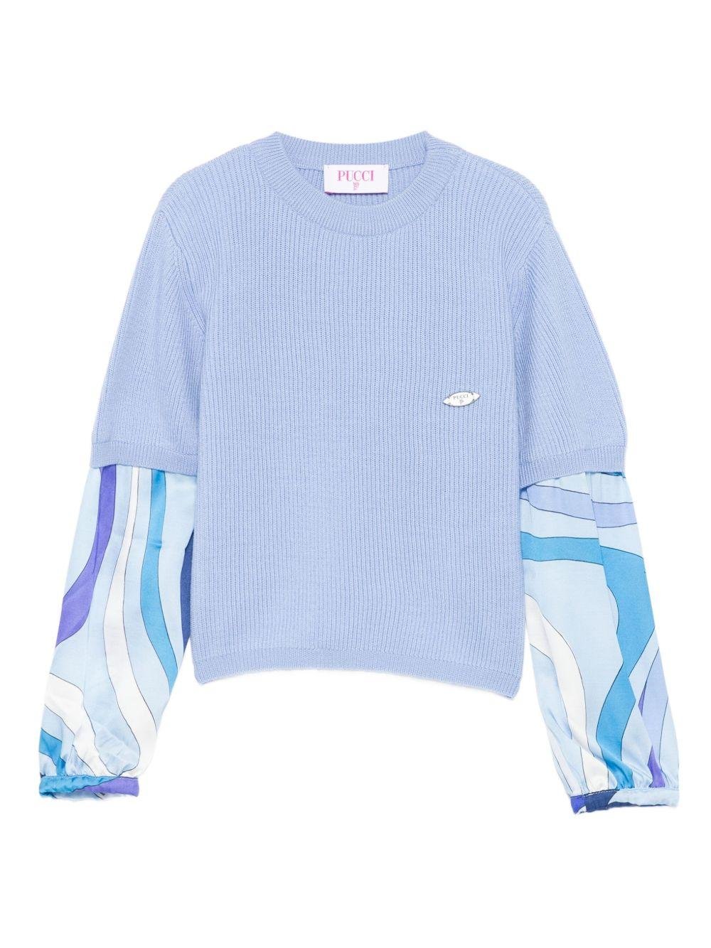 Maglia per bambina Emilio Pucci Junior azzurro con motivo a coste - Rubino Kids