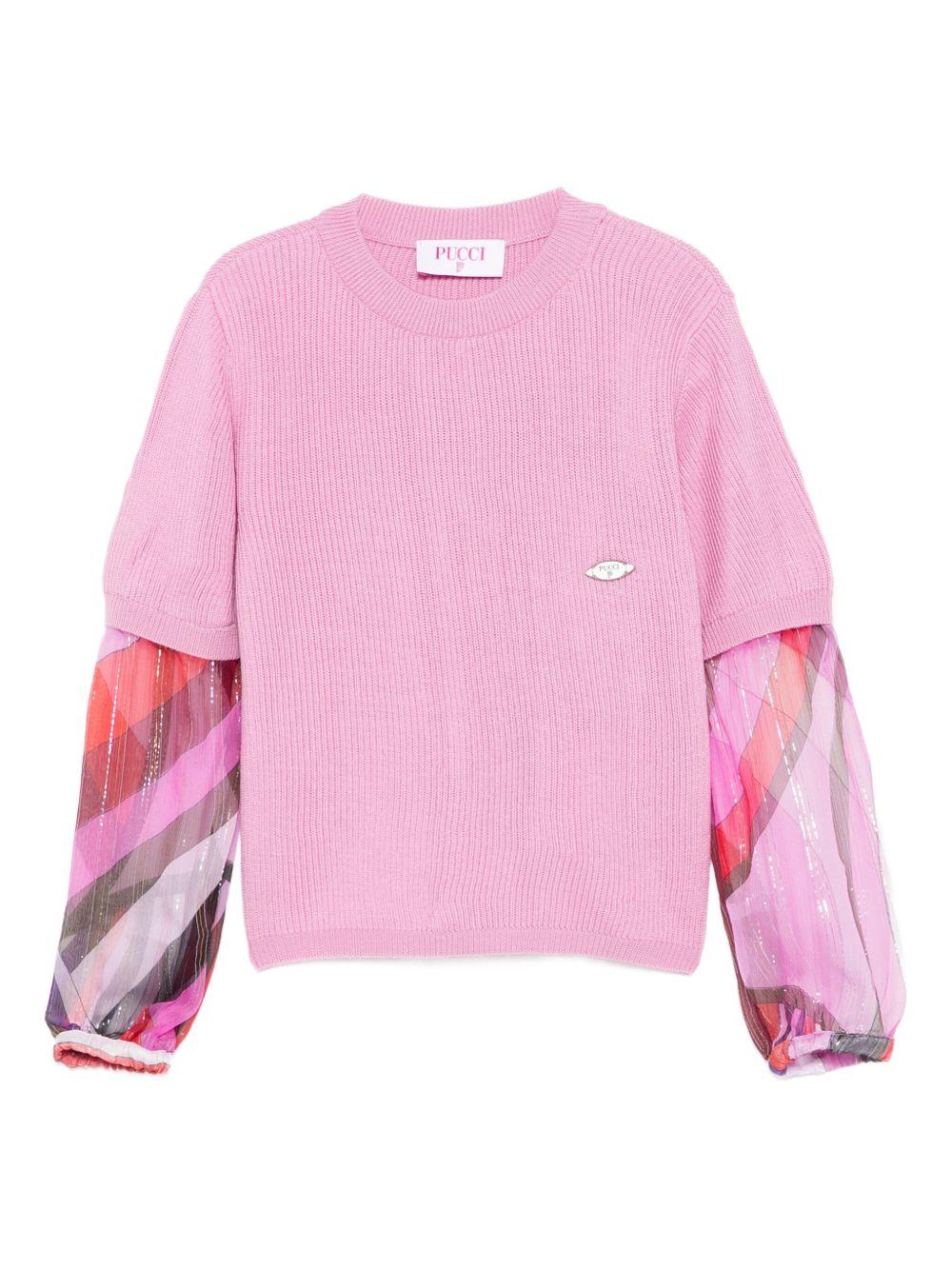 Maglia per bambina Emilio Pucci Junior rosa con motivo a coste - Rubino Kids