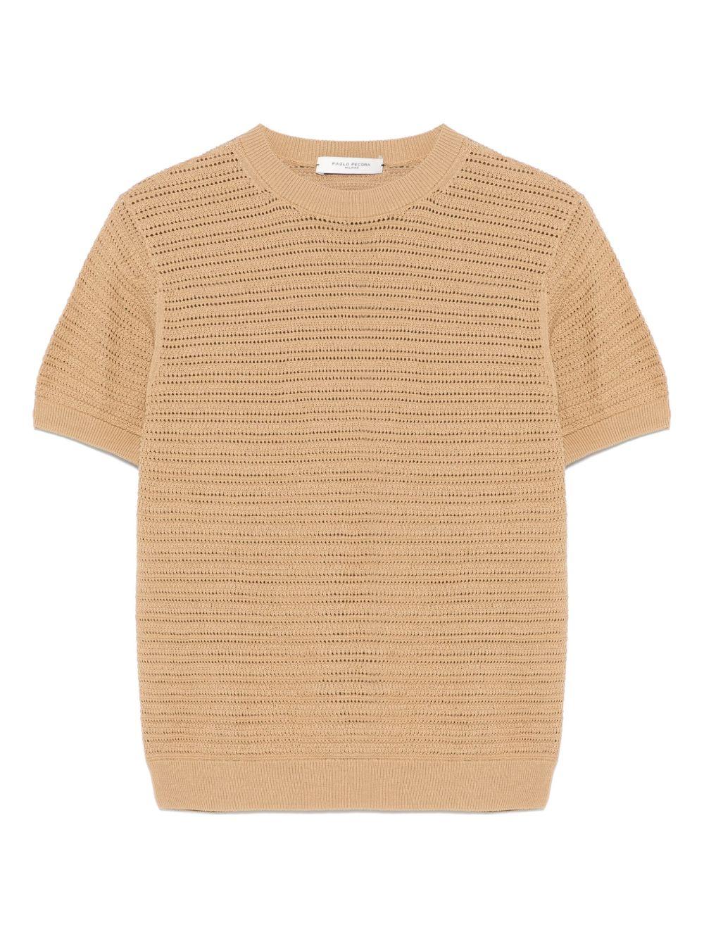 Maglietta lavorata a maglia per bambino Paolo Pecora Kids beige con orlo a coste - Rubino Kids