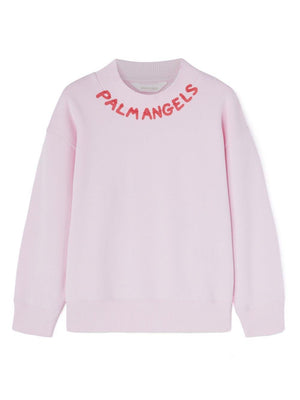 Maglioncino con stampa per bambina Palm Angels Kids rosa con rifinitura a coste