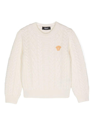 Maglione a trecce con testa di Medusa per bambino Versace Kids bianco con stile pull-on