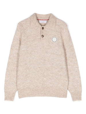 Brunello Cucinelli Kids beige sweater with applique for boys with straight hem