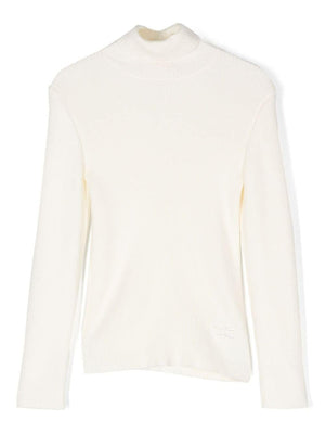 Maglione con logo a intarsi per bambina Elisabetta Franchi La Mia Bambina bianco con collo alto