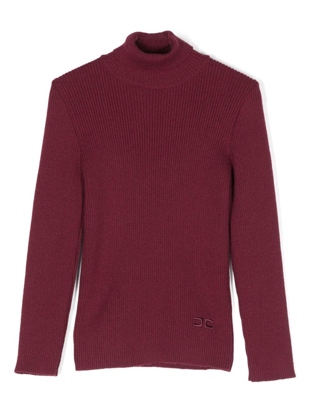 Maglione con logo a intarsi per bambina Elisabetta Franchi La Mia Bambina bianco con collo alto - Rubino Kids