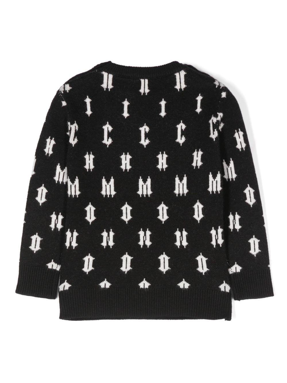 Maglione con logo a intarsi per neonato John Richmond Junior nero con girocollo - Rubino Kids