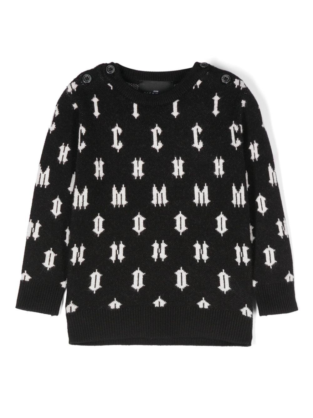 Maglione con logo a intarsi per neonato John Richmond Junior nero con girocollo - Rubino Kids