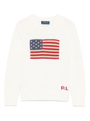 Maglione con logo per bambino POLO RALPH LAUREN KIDS bianco con dettaglio con bandiera