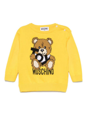 Maglione con motivo Teddy Bear per neonato Moschino Kids giallo con girocollo