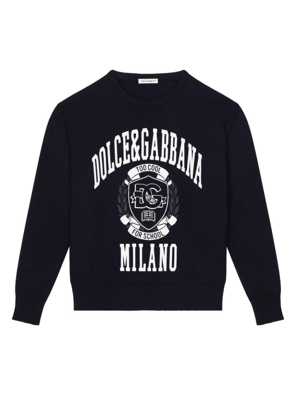 Maglione con stampa per bambino Dolce & Gabbana Kids blu con girocollo - Rubino Kids