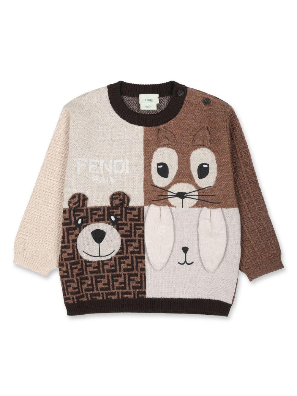 Maglione di lana a girocollo per neonato Fendi Kids multicolor con lavorazione in maglia - Rubino Kids