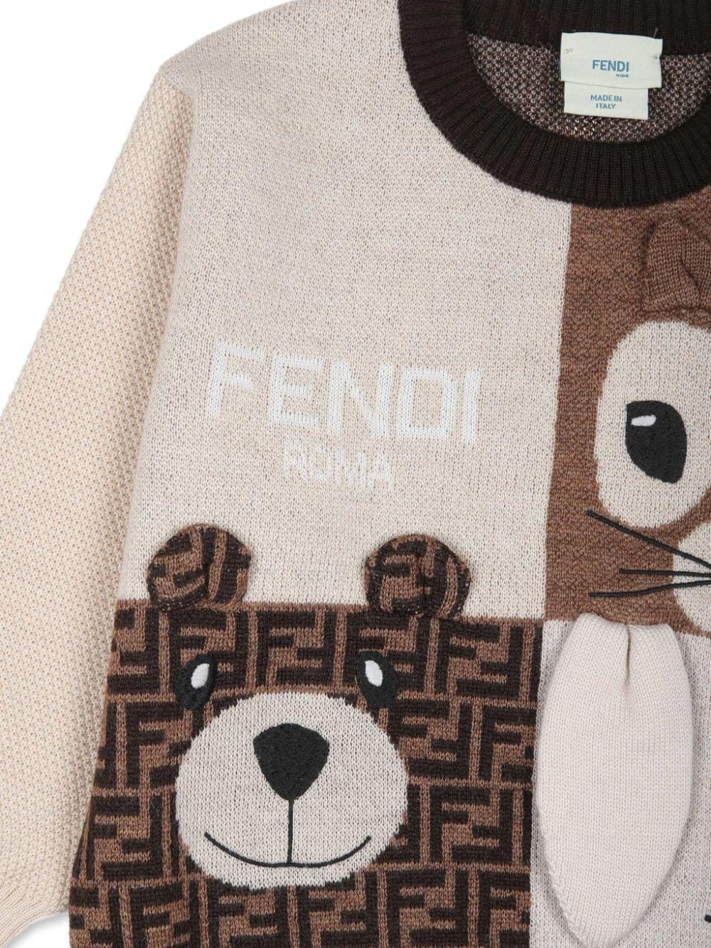 Maglione di lana a girocollo per neonato Fendi Kids multicolor con lavorazione in maglia - Rubino Kids