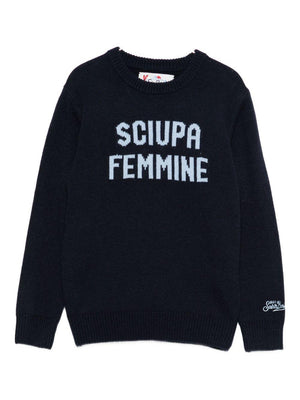 Maglione Douglas per bambino MC2 Saint Barth Kids blu con scritta 