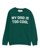 Maglione Douglas per bambino MC2 Saint Barth verde con scritta jacquard "My dad is too cool" - Rubino Kids