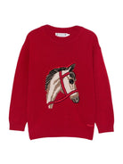 Maglione Jason per bambino Bonpoint rosso con ricamo cavallo - Rubino Kids