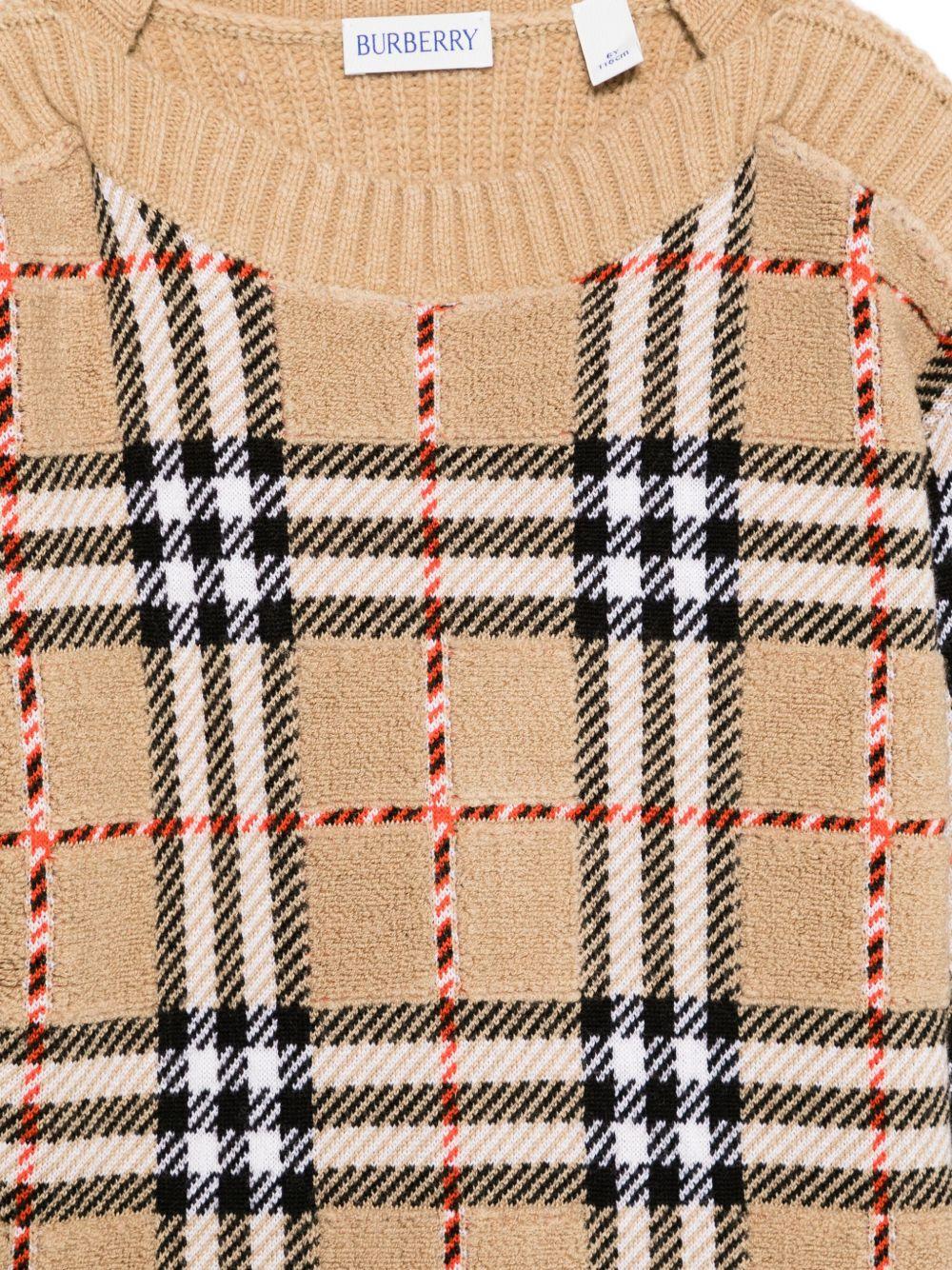 Maglione per bambina Burberry Kids beige con motivo a quadri - Rubino Kids