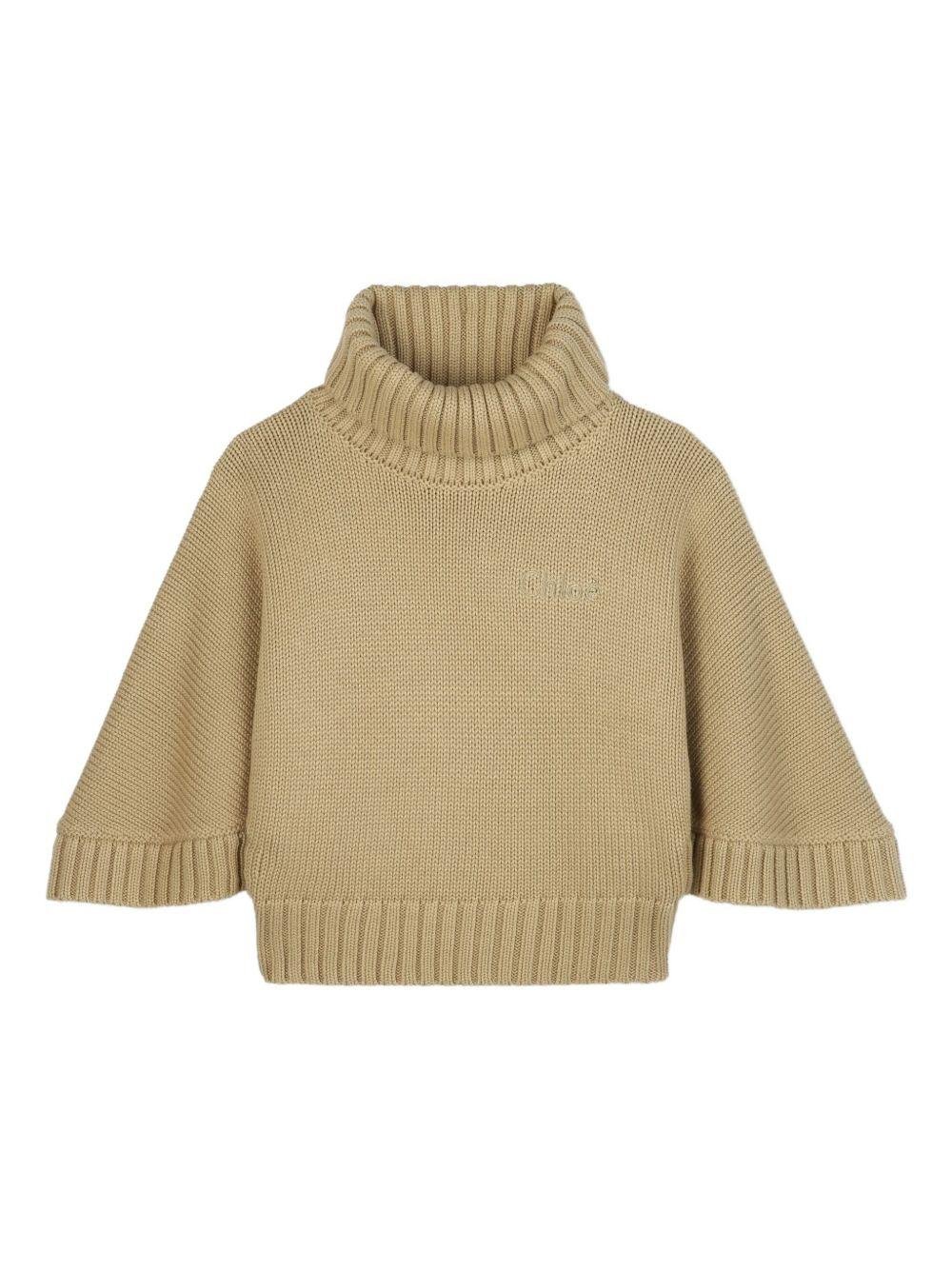 Maglione per bambina Chloé Kids beige con collo alto a coste - Rubino Kids