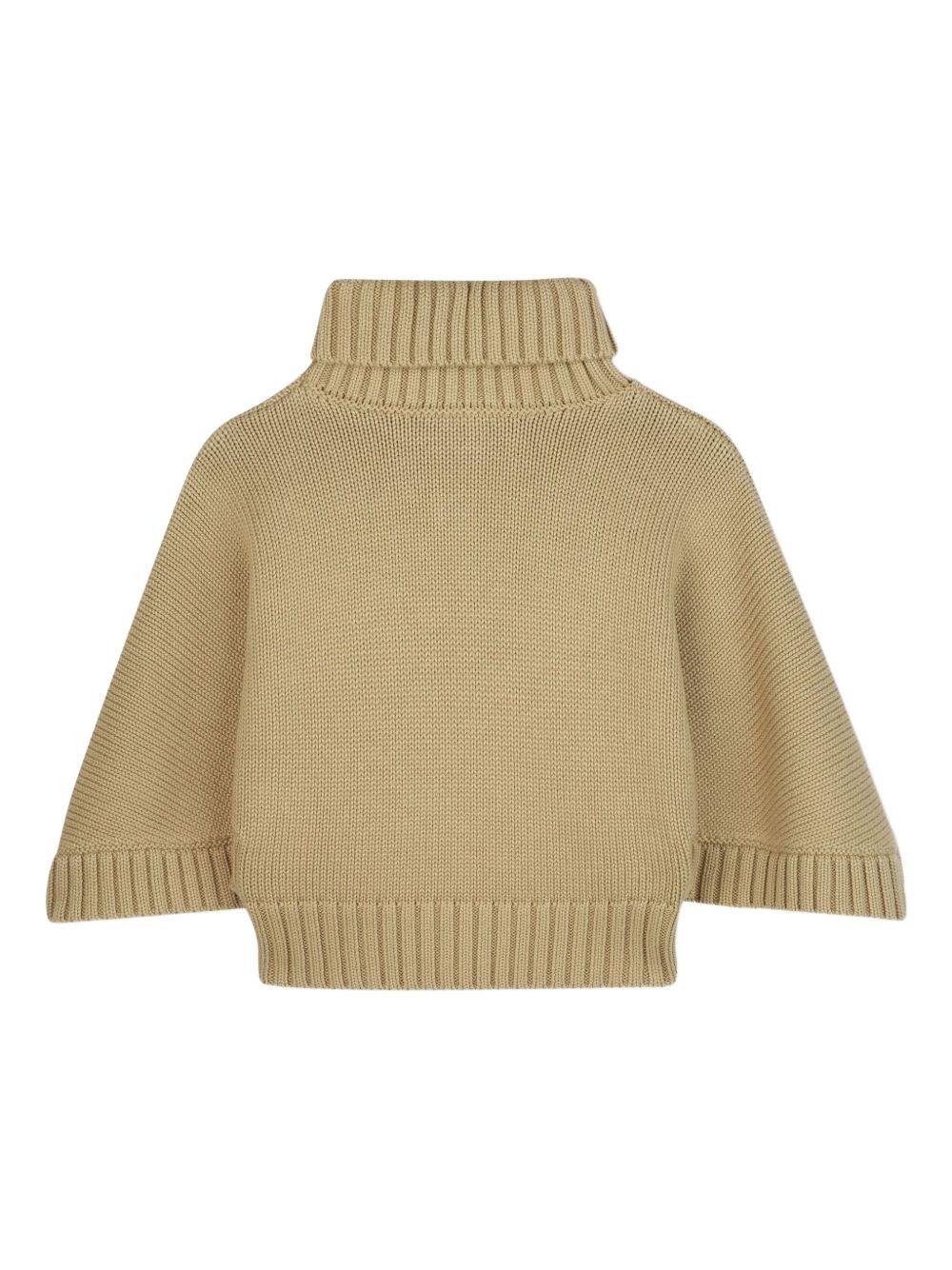 Maglione per bambina Chloé Kids beige con collo alto a coste - Rubino Kids