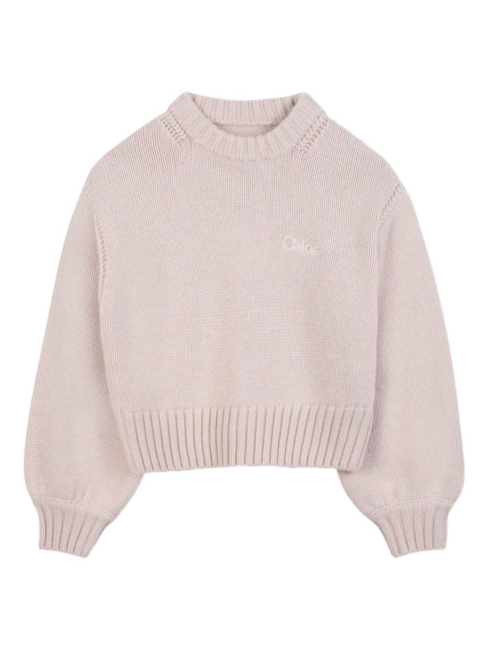 Maglione per bambina Chloé Kids beige crop - Rubino Kids
