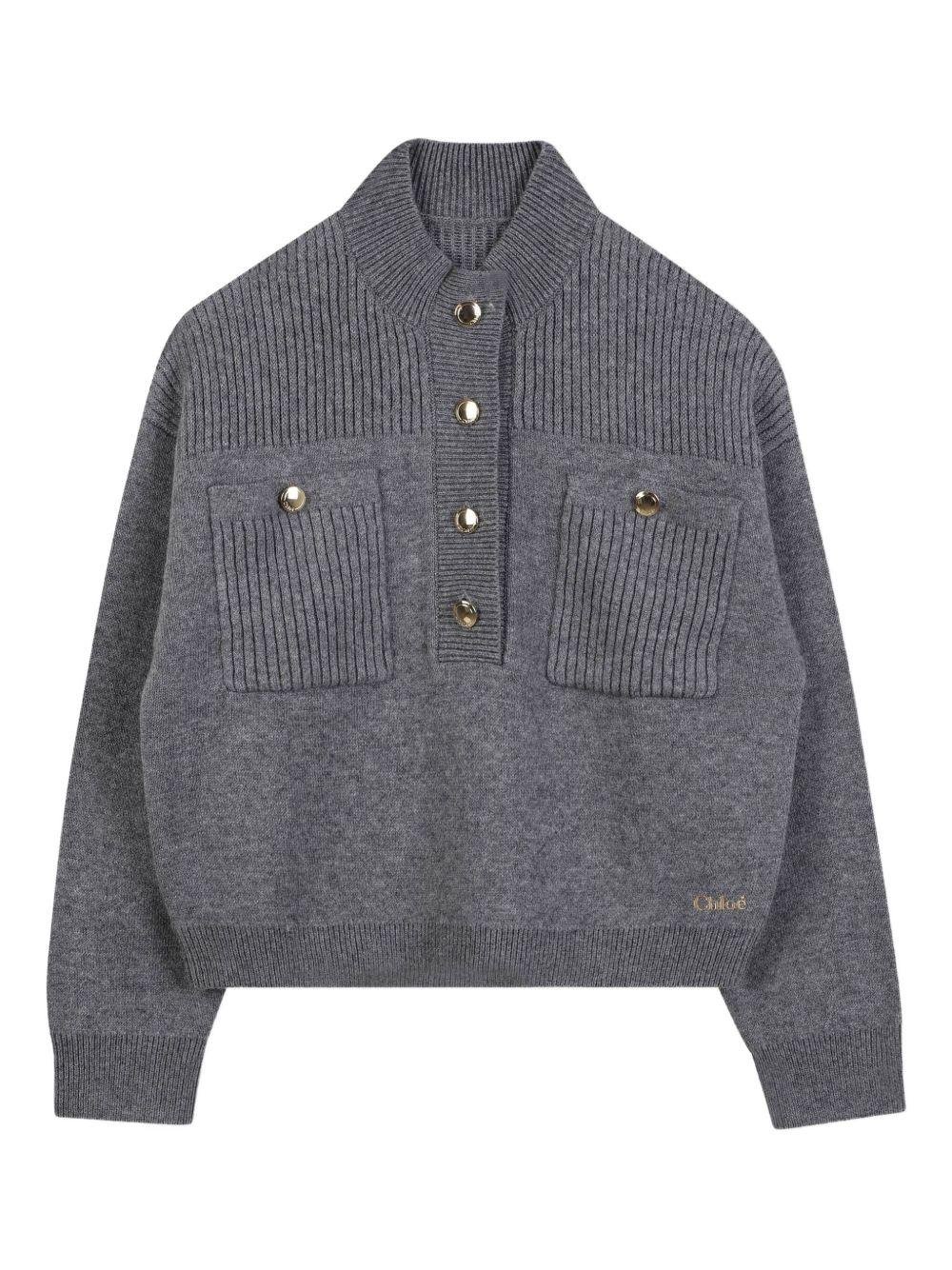 Maglione per bambina Chloé Kids grigio con due tasche frontali - Rubino Kids