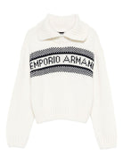 Maglione per bambina Emporio Armani Kids bianco con logo decorato - Rubino Kids