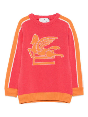 Maglione per bambina ETRO KIDS fucsia con motivo Pegaso