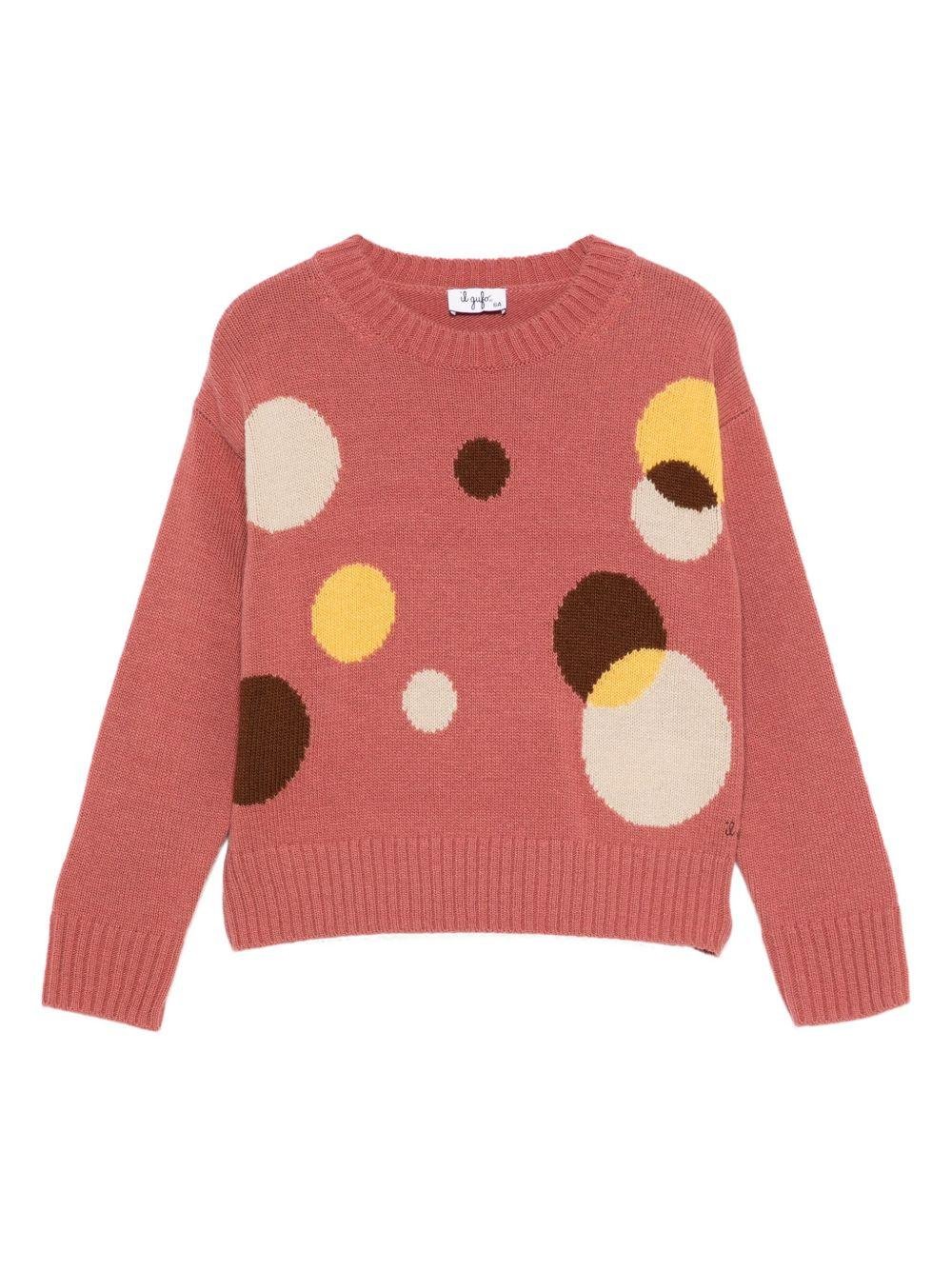 Maglione per bambina Il Gufo rosa con fantasia a cerchi - Rubino Kids