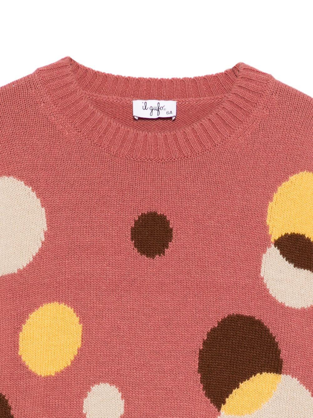 Maglione per bambina Il Gufo rosa con fantasia a cerchi - Rubino Kids