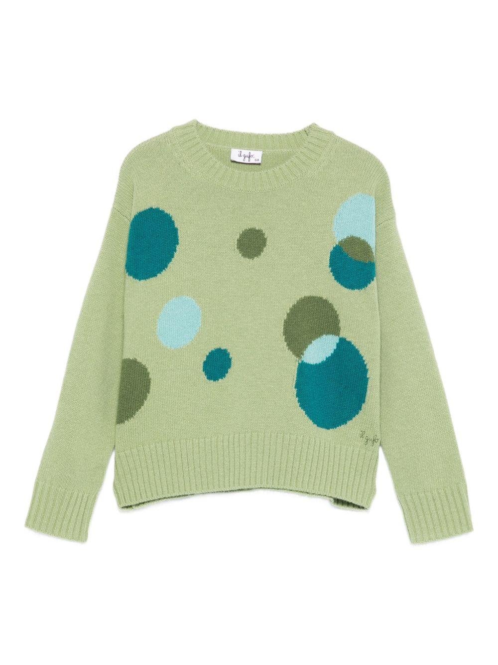 Maglione per bambina Il Gufo verde con fantasia a cerchi - Rubino Kids