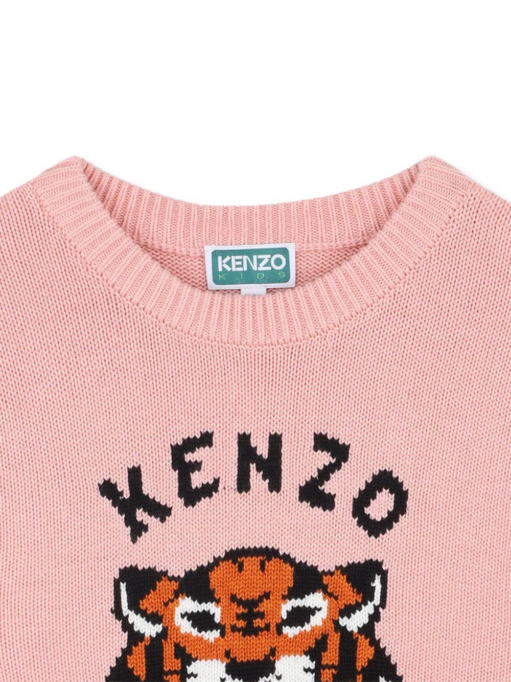 Maglione per bambina Kenzo Kids rosa con motivo Tiger Head - Rubino Kids