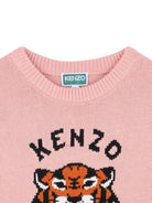 Maglione per bambina Kenzo Kids rosa con motivo Tiger Head - Rubino Kids