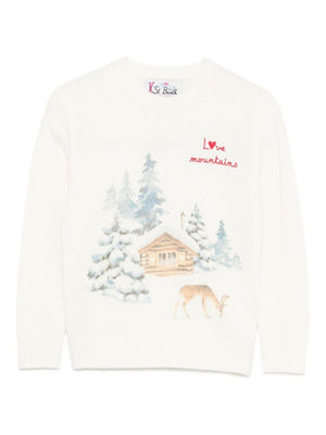 Maglione per bambina MC2 Saint Barth Kids bianco con stampa grafica