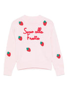 Maglione per bambina MC2 Saint Barth Kids rosa con scritta ricamata "Sono alla Frutta" - Rubino Kids