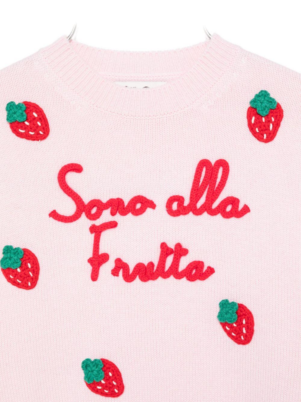 Maglione per bambina MC2 Saint Barth Kids rosa con scritta ricamata "Sono alla Frutta" - Rubino Kids