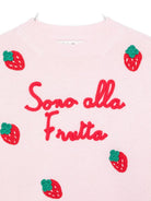 Maglione per bambina MC2 Saint Barth Kids rosa con scritta ricamata "Sono alla Frutta" - Rubino Kids
