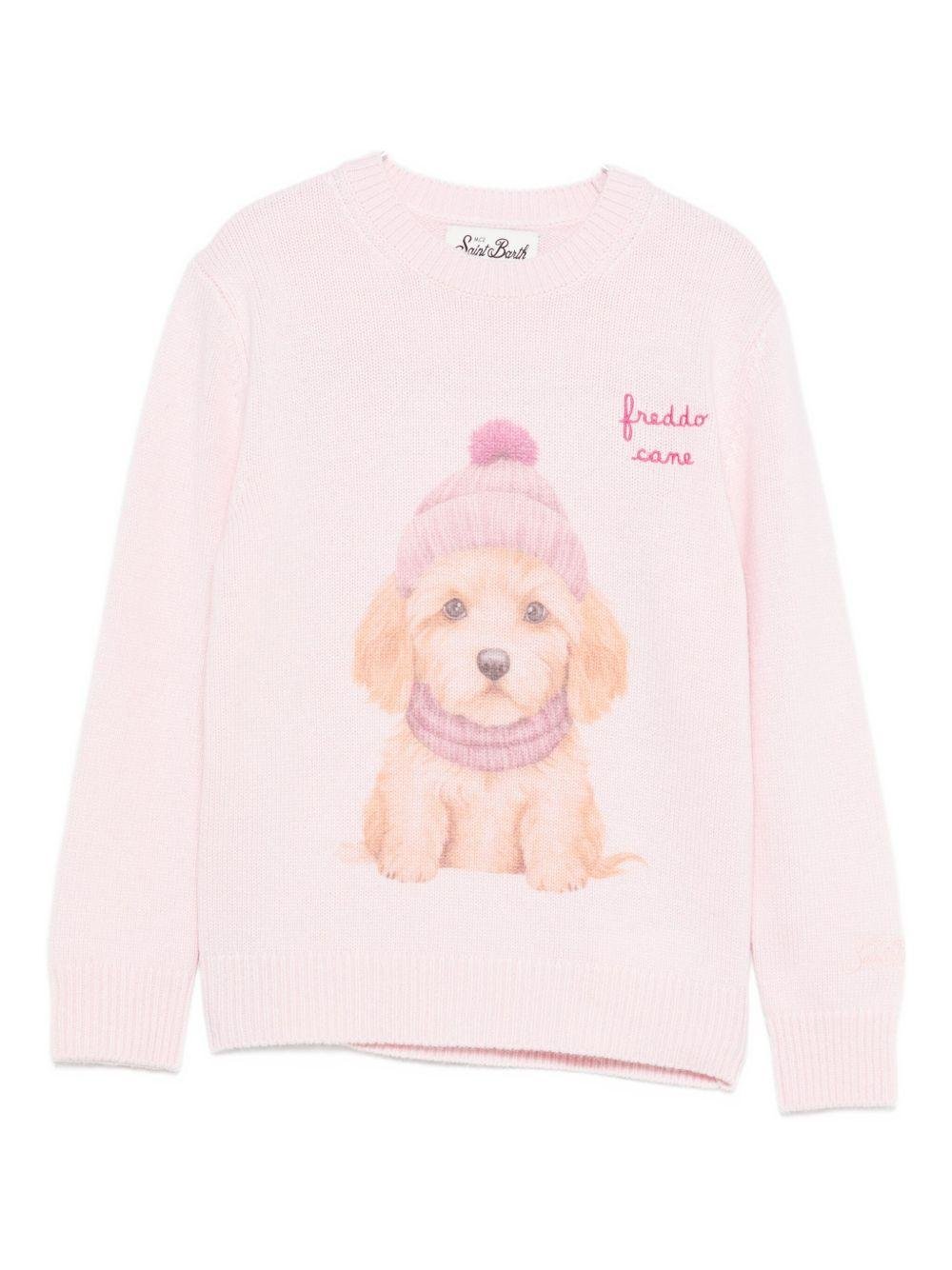Maglione per bambina MC2 Saint Barth Kids rosa con stampa cane - Rubino Kids