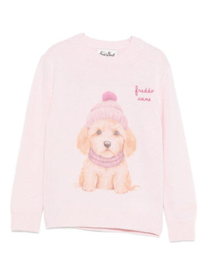 Maglione per bambina MC2 Saint Barth Kids rosa con stampa cane